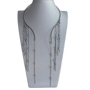 Silver-Tone Rhinestone Tassel Necklace NWT